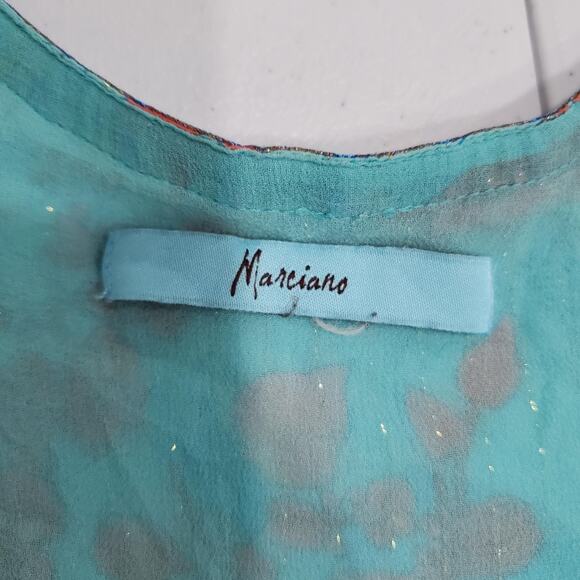 Y2K Fairy Grunge Marciano Top Women Large Turquoise Pink Sheer Flowy Metallic - Picture 4 of 9